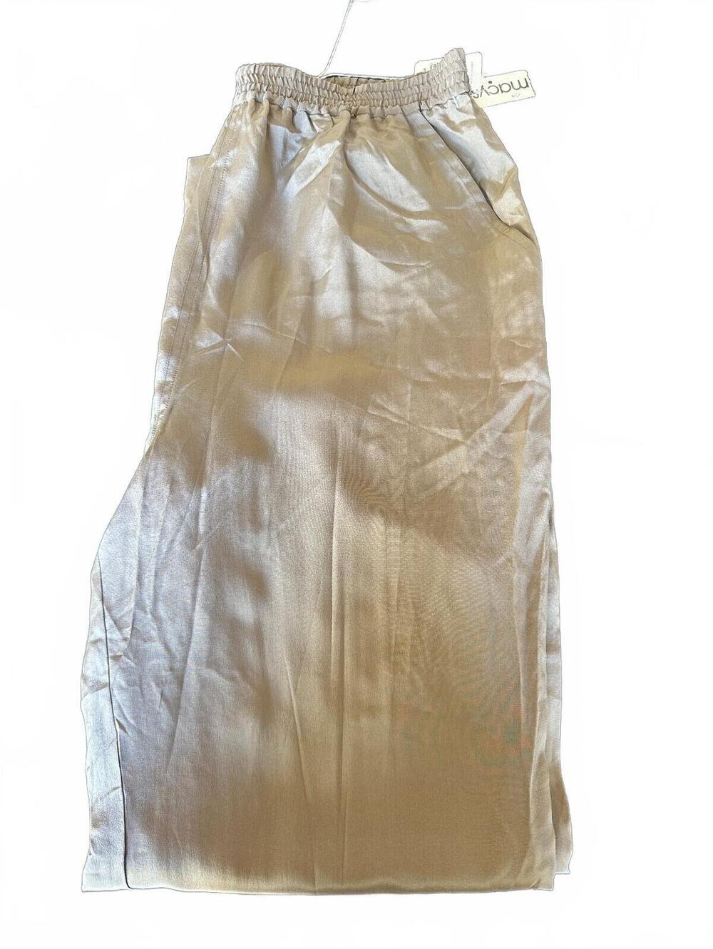 Claude Bennett Taupe Silk Pull-On Pants 10 - Picture 5 of 5